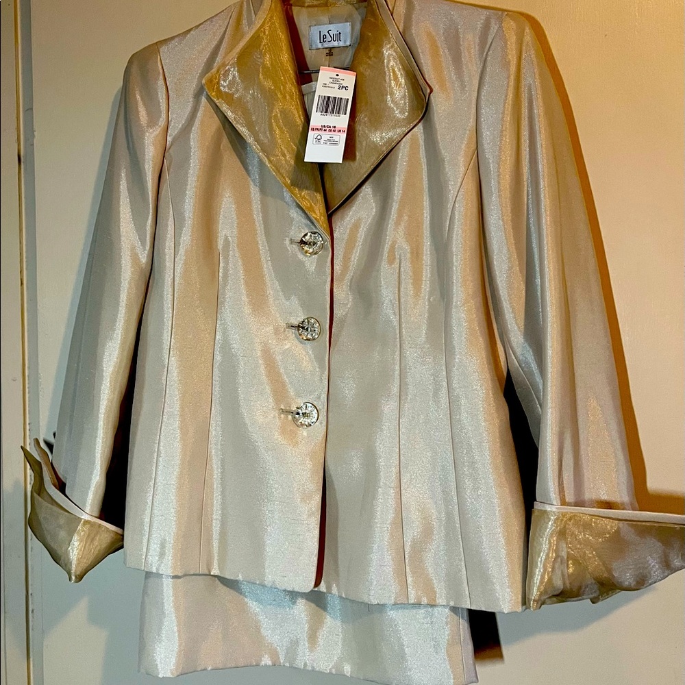 Le Suit Gold Skirt Suit